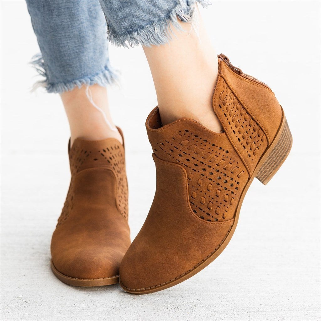 Picture of: Woven Laser-Cut Ankle Booties – Top Moda Shoes Zopa-  Shoetopia